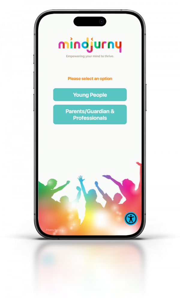 Photo of a phone showing a screen from the Mindjurny app