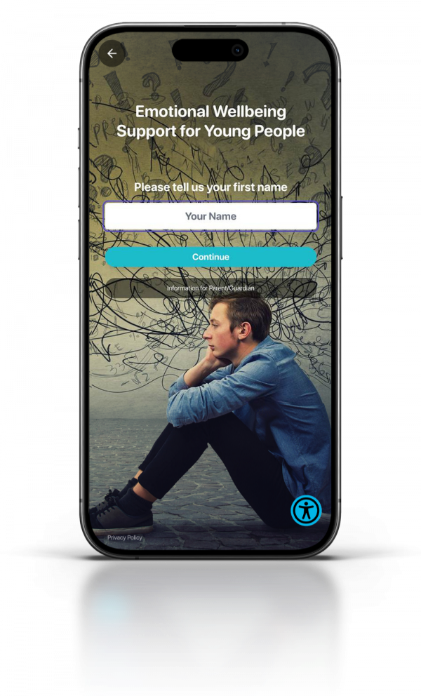 Photo of a phone showing a screen from the Mindjurny app
